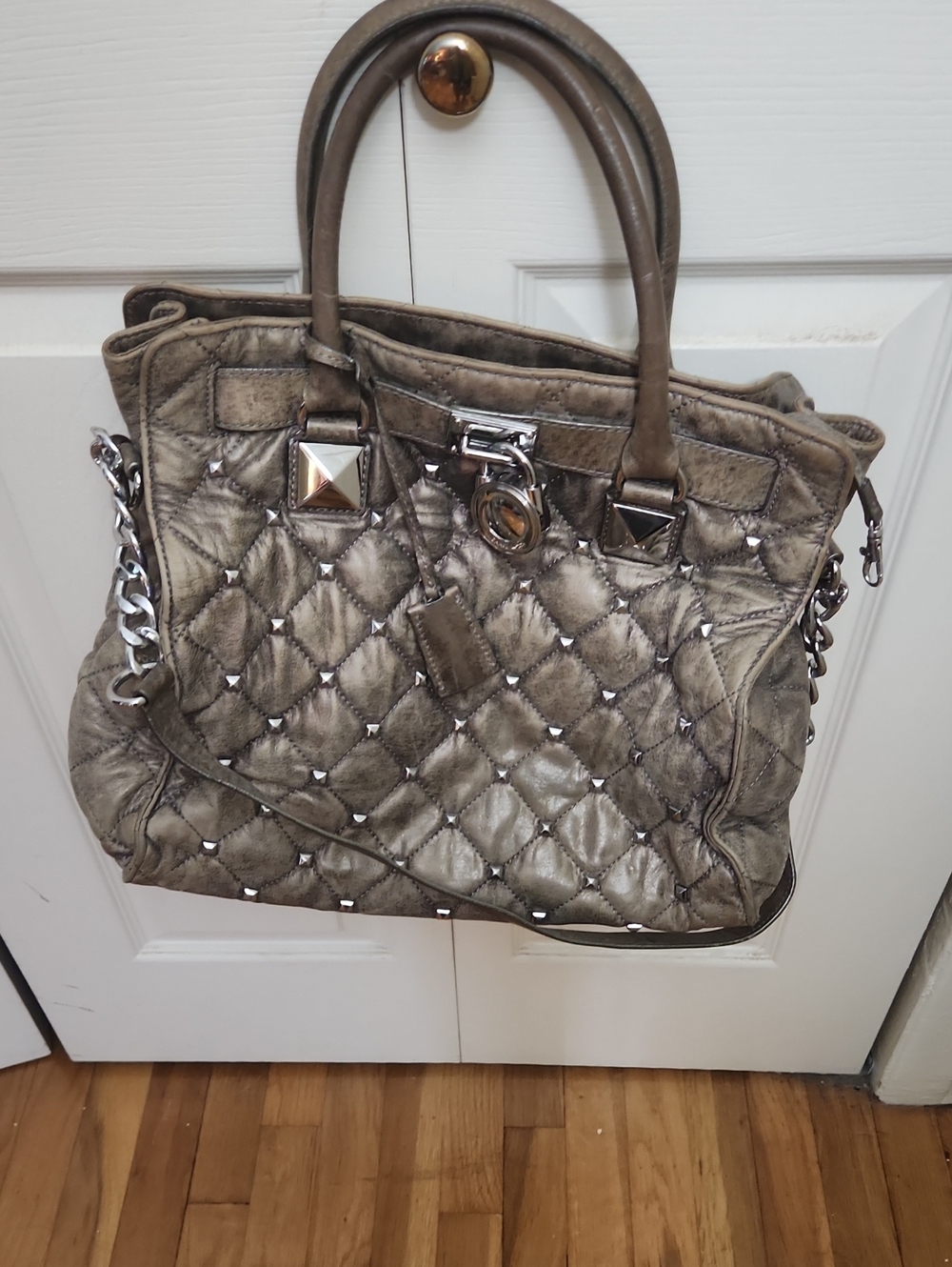 Michael Kors Quilted Studded Tote — Pewter